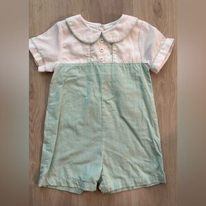 Petit Ami Green and White Romper